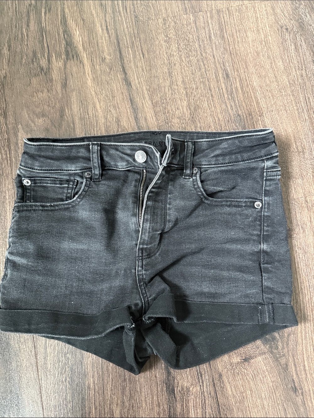 American Age Black Rolled-Hem Denim Shorts